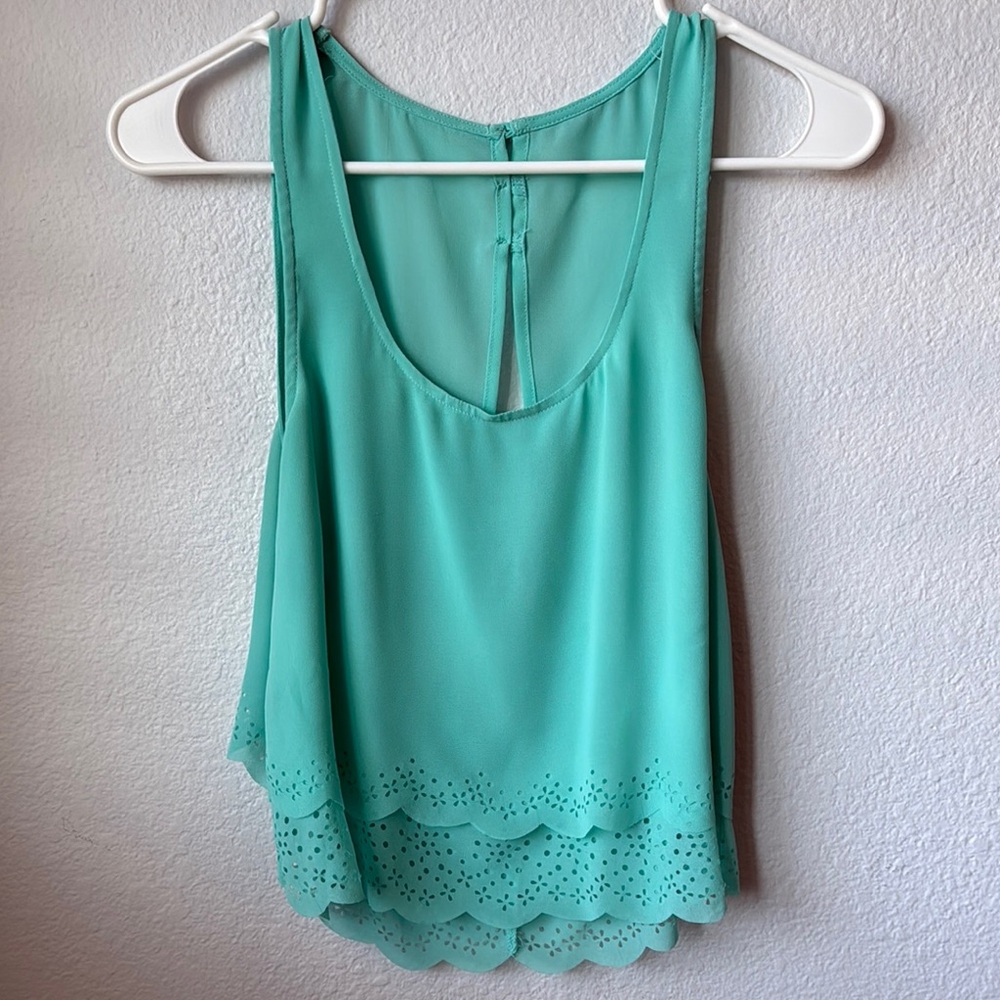 Sleeveless Aqua Top with Scalloped Hem